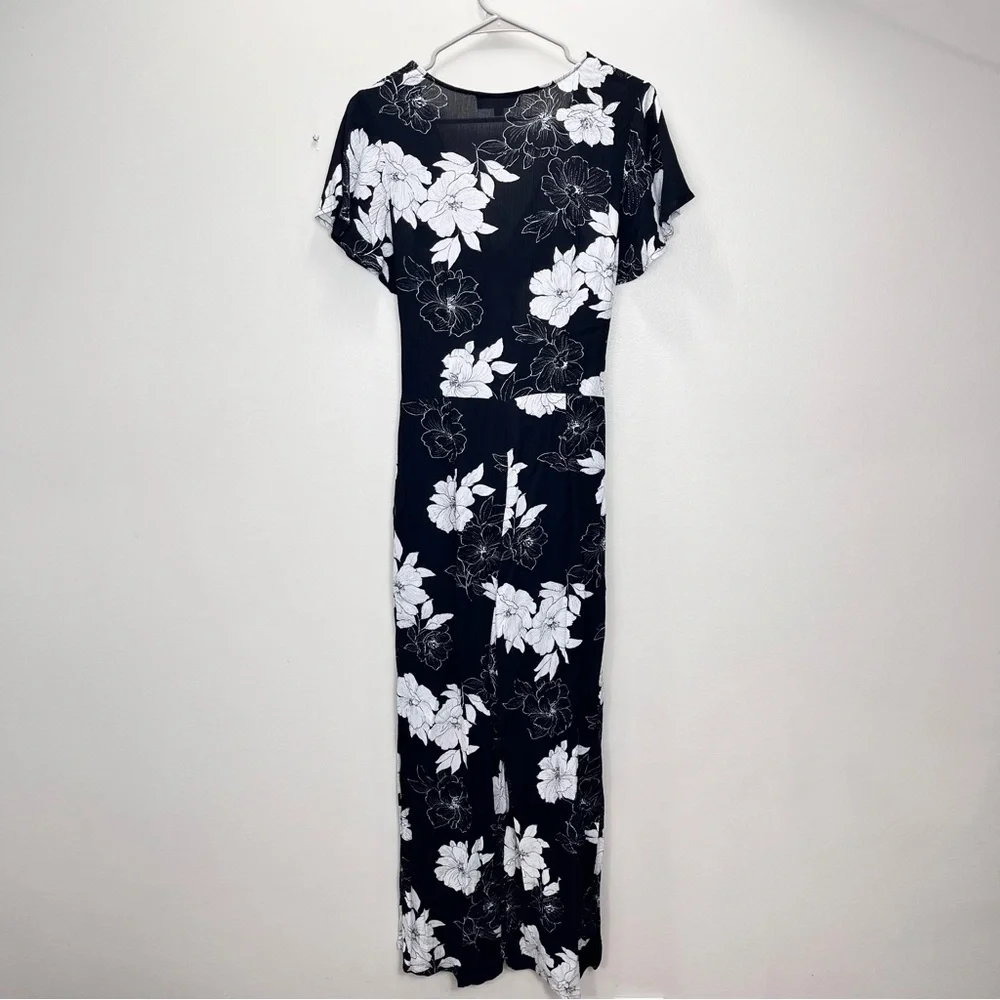 Lulus North Pacific‎ Black White Floral Cropped Wide Leg Pockets Jumpsuit SMALL